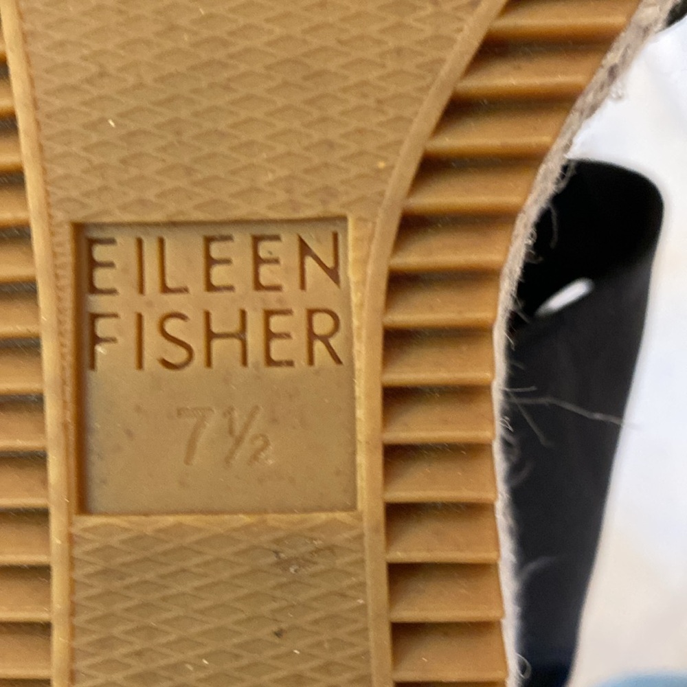 NWT Eileen Fisher Willow tumbled black leather wedge espadrille Sz 7.5 - Picture 12 of 12